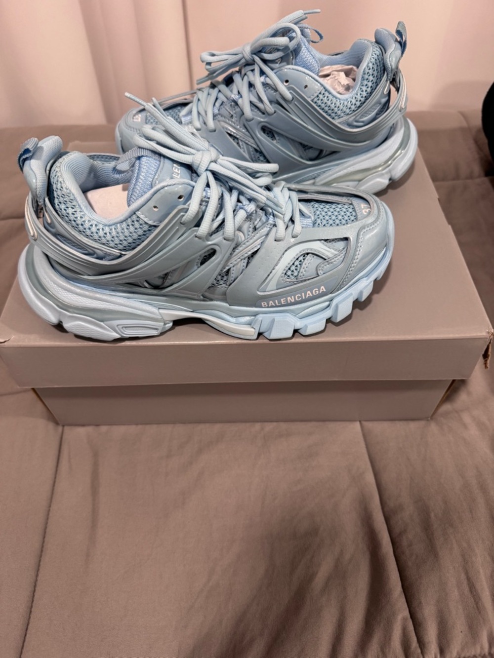 Balenciaga Women’s Metallic Blue Track Runner Sneakers - Picture 2 of 4